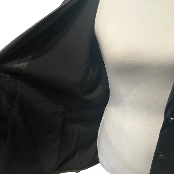 7 For All Mankind Faux Vegan Leather Belted Jacket Blazer Black Size Large - Picture 14 of 16